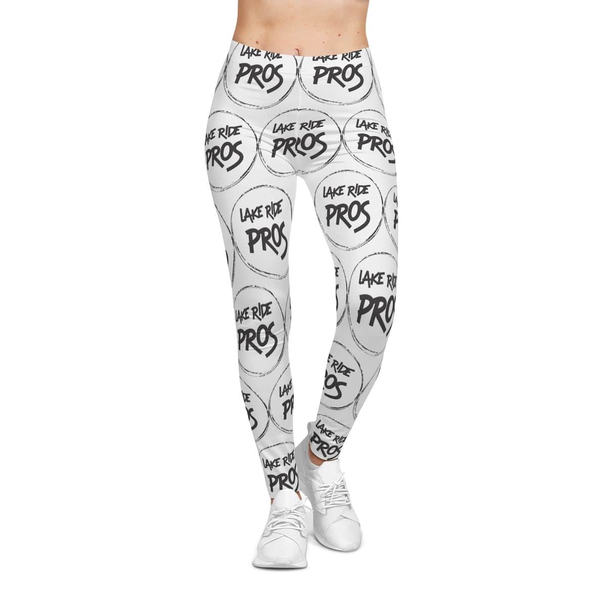 White Lake Ride Pros Women’s All-Over-Print Leggings - Monochrome Logo Pattern
