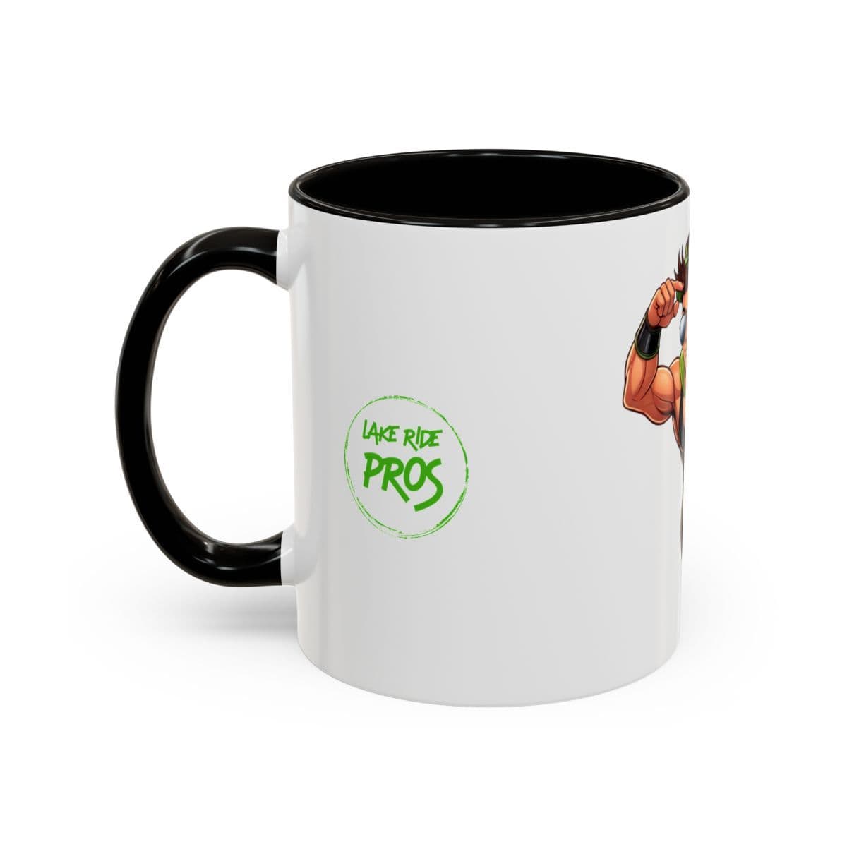 Lake Ride Pros Superhero Mug (11oz/15oz) — Colorful Coffee Cup with 'LRP' Mascot